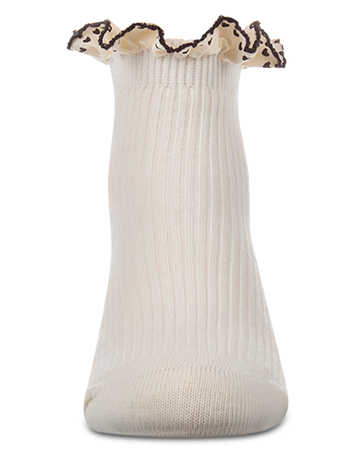 Girls Ribbed Cotton-Rich Ankle Sock with Heart-Print Lace-Trim Ruffle