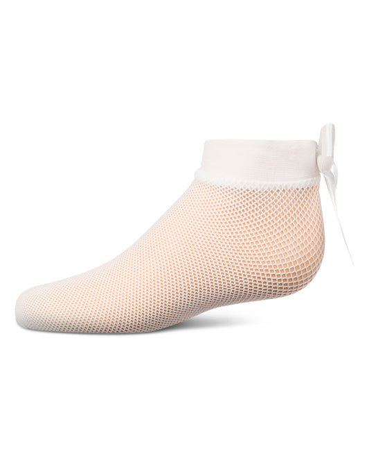 Beige mesh ankle sock with white top on a white background