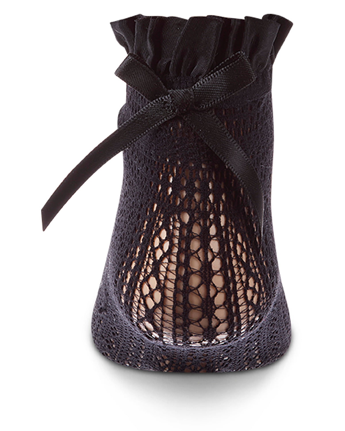 Black mesh bag with drawstring on a white background
