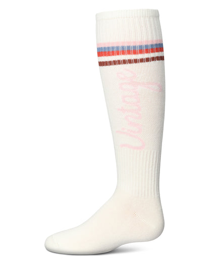 Girls Vintage Stripe Cotton Blend Knee High Socks : Color: Winter White