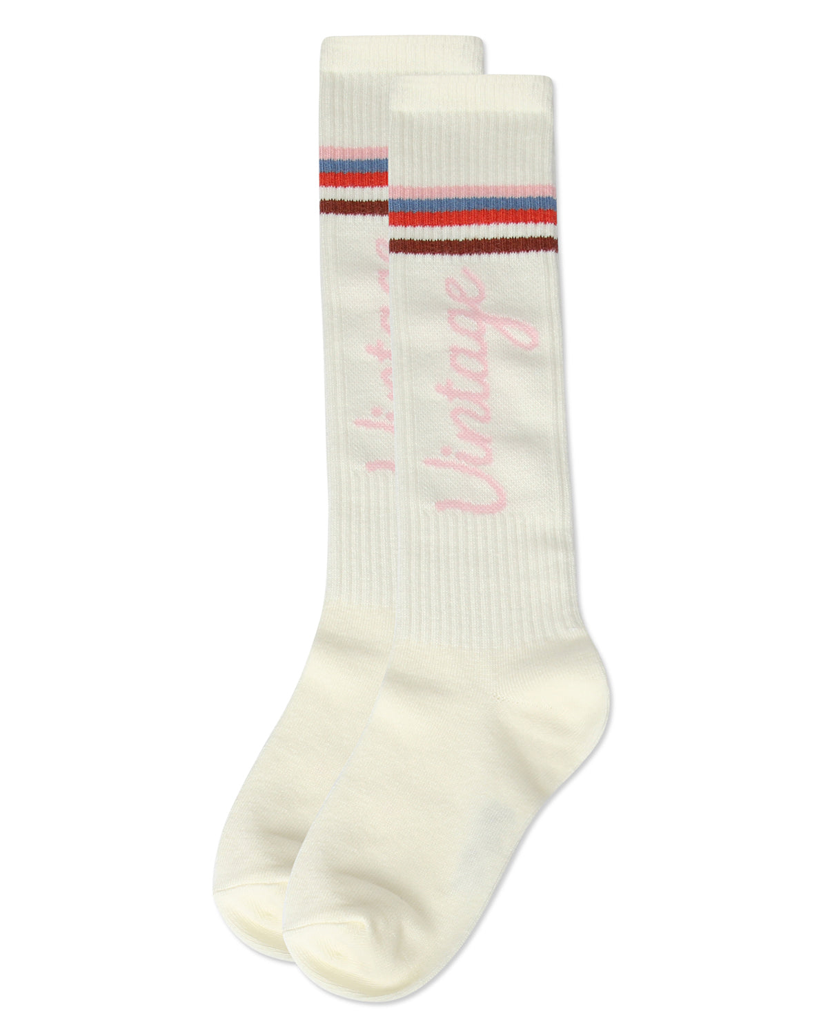Girls Vintage Stripe Cotton Blend Knee High Socks : Color: Winter White