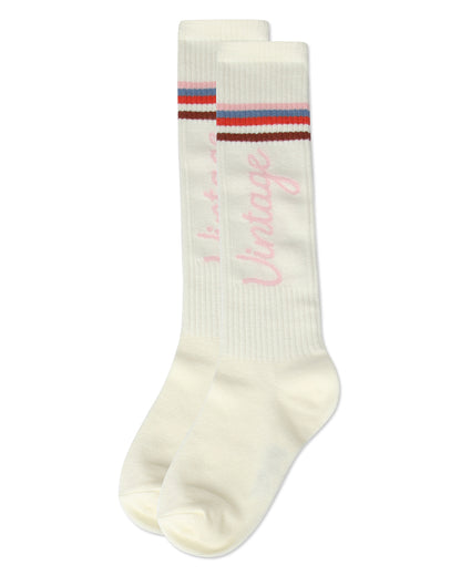 Girls Vintage Stripe Cotton Blend Knee High Socks : Color: Winter White