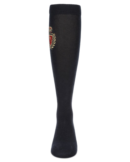 Girls' Embroidered Crest Cotton Knee High Socks : Color: Black