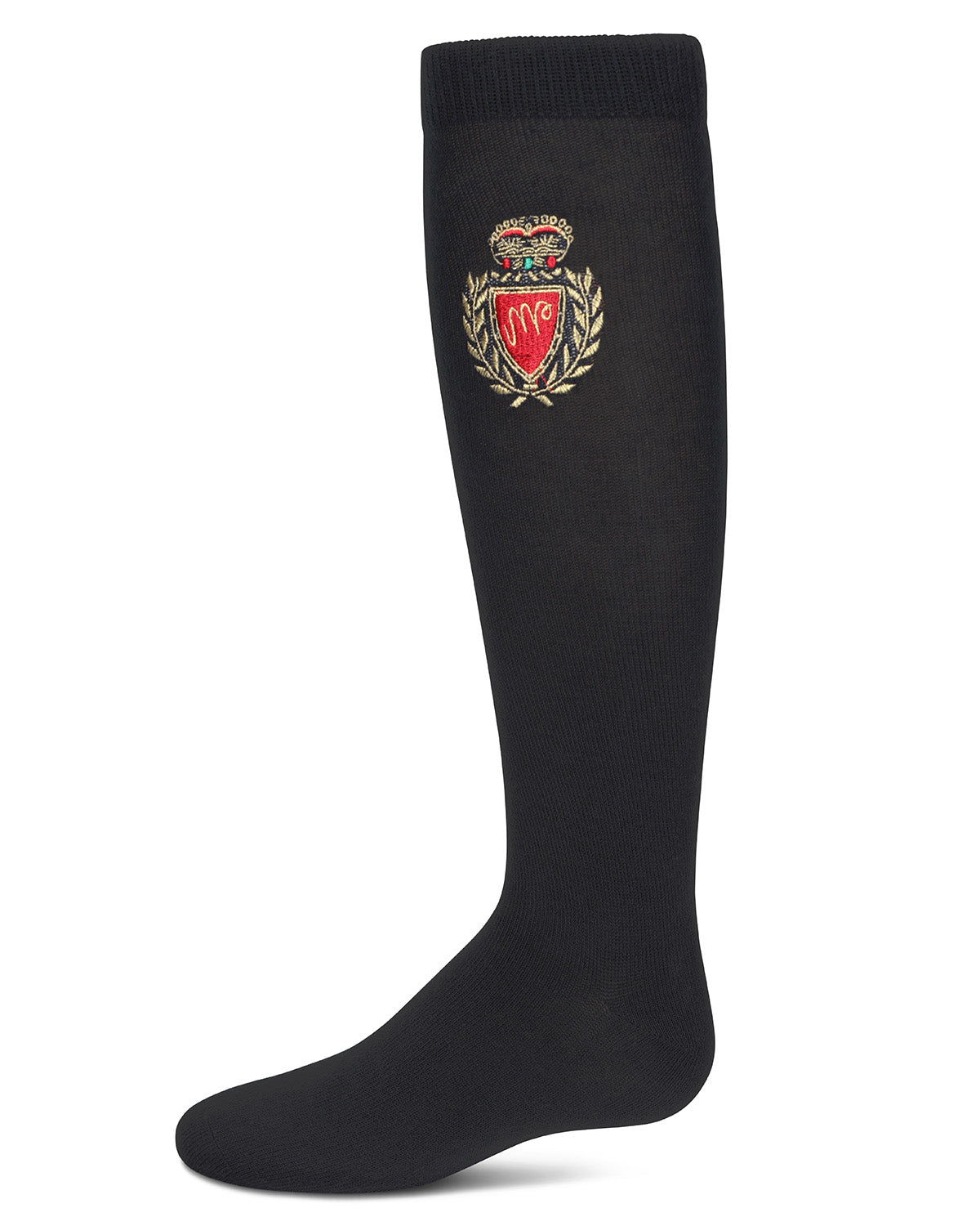 A single black knee-high sock with an embroidered Royal Marines crest on the upper calf, shown against a plain white background.