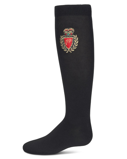 A single black knee-high sock with an embroidered Royal Marines crest on the upper calf, shown against a plain white background.