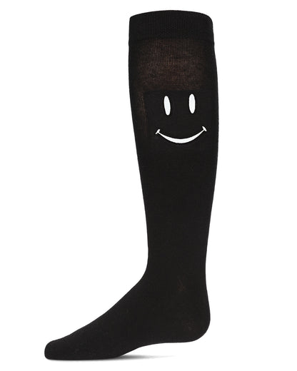 Girls' Smiley Embossed Knee-High Socks : Color: Black
