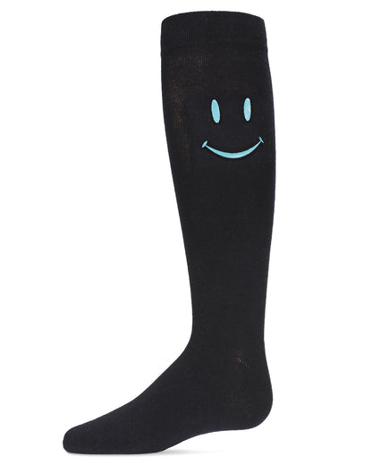 Girls' Smiley Embossed Knee-High Socks : Color: Navy