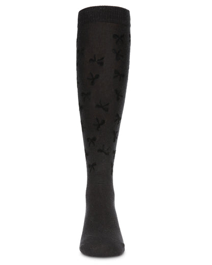 Girls' Flocked Bow Knee-High Socks : Color: Black