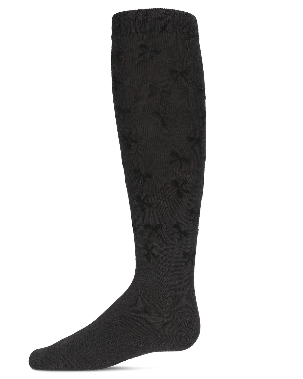 Girls' Flocked Bow Knee-High Socks : Color: Black