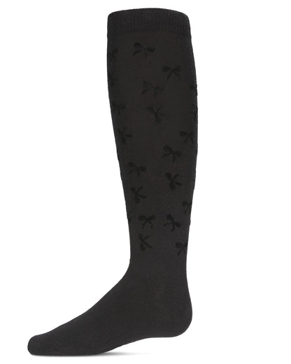 Girls' Flocked Bow Knee-High Socks : Color: Black