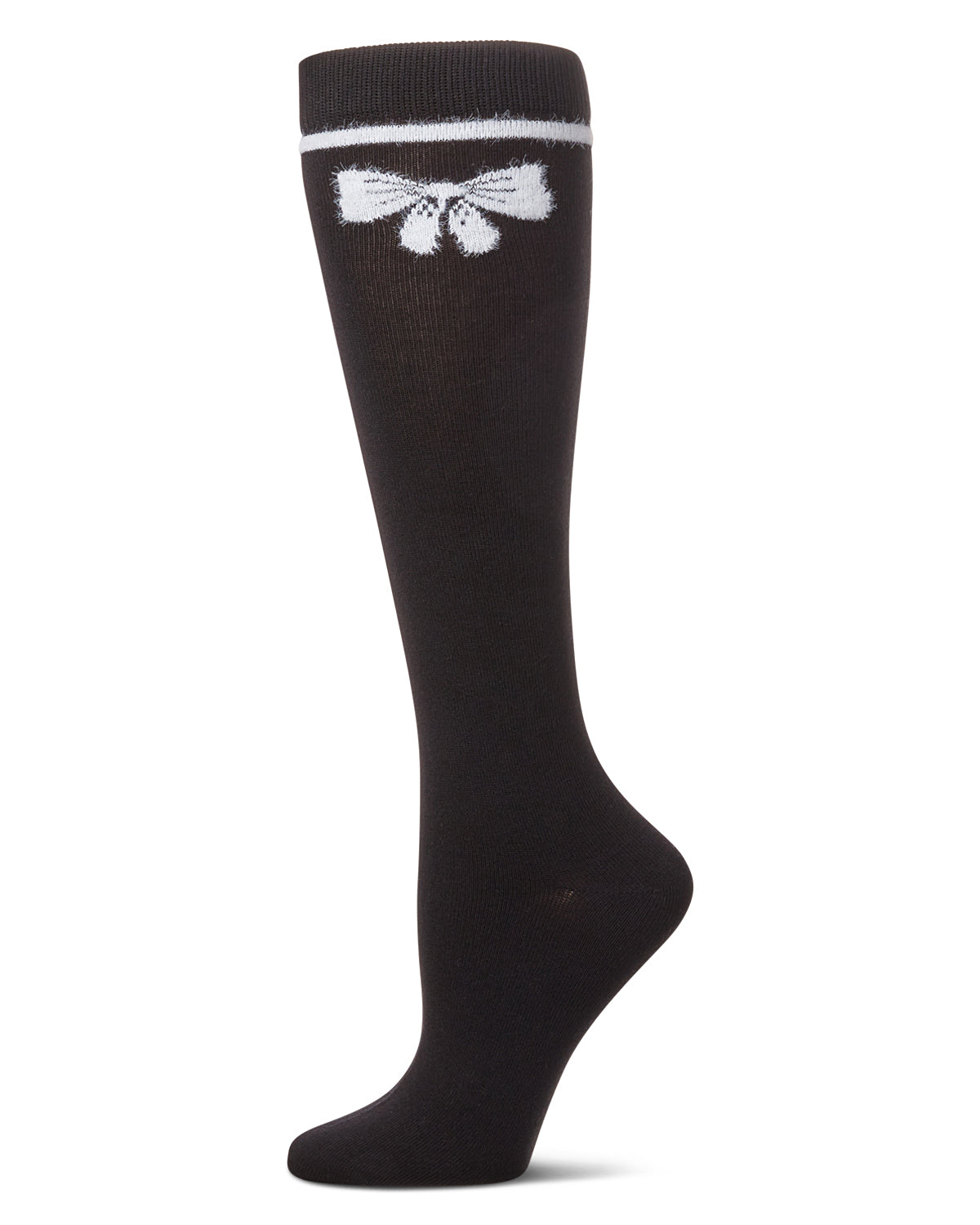 Girls' Fuzzy Bow Knee High Socks : Color: Black