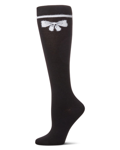 Girls' Fuzzy Bow Knee High Socks : Color: Black