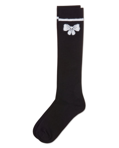 Girls' Fuzzy Bow Knee High Socks : Color: Black