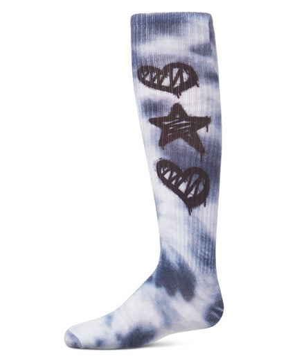 Girls' Tie Dye Graffiti Shapes Knee High Socks : Color: Denim