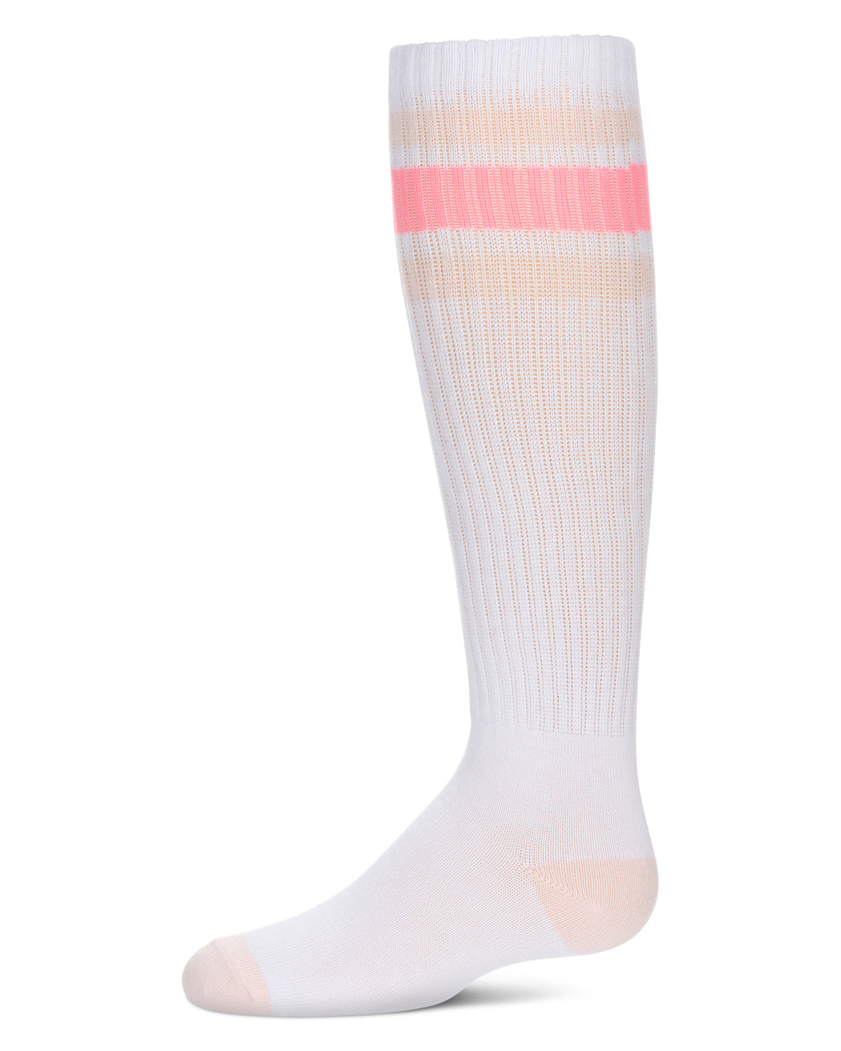 Girls' Neon Stripe Knee High Socks : Color: White-Neon Pink