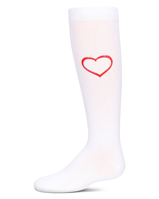 Girls' Puff Paint Heart Knee High Socks : Color: White