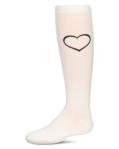 Girls' Puff Paint Heart Knee High Socks : Color: Winter White