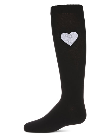 Girls' Fuzzy Heart Knee High Socks : Color: Black