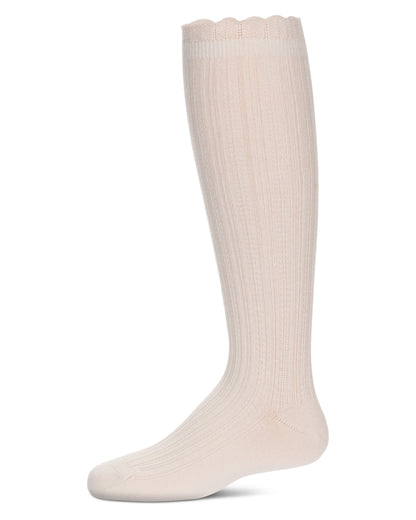 Girls' Crochet Ruffle Design Knee High Socks : Color: Pale Pink
