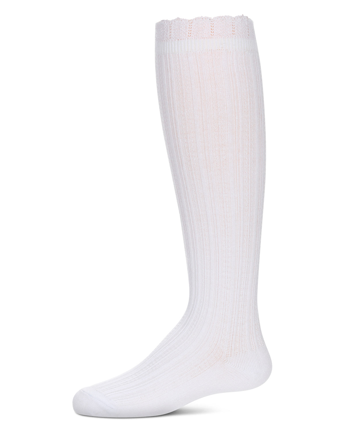 Girls' Crochet Ruffle Design Knee High Socks : Color: White