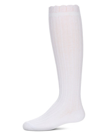 Girls' Crochet Ruffle Design Knee High Socks : Color: White