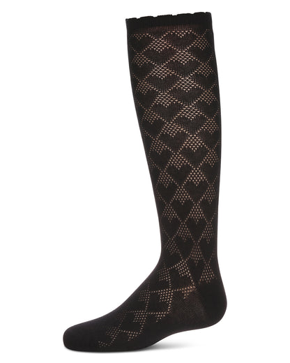 Girls' Open Work Heart Knee High Socks : Color: Black