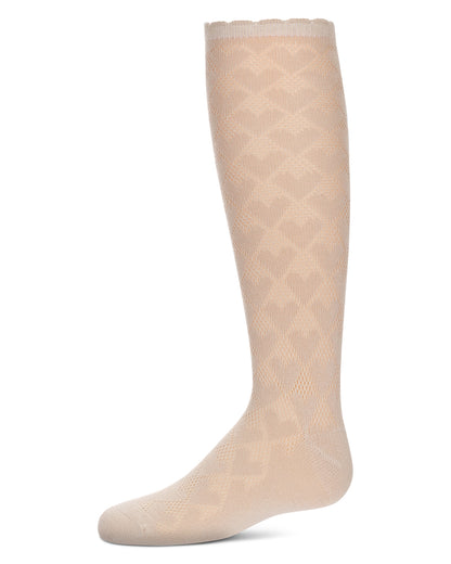 Girls' Open Work Heart Knee High Socks : Color: Latte