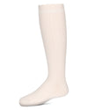 A single off-white ribbed knee-high sock shown on a white background.