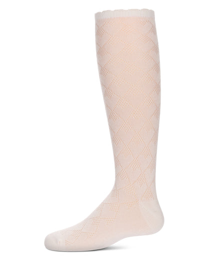 Girls' Open Work Heart Knee High Socks : Color: Winter White