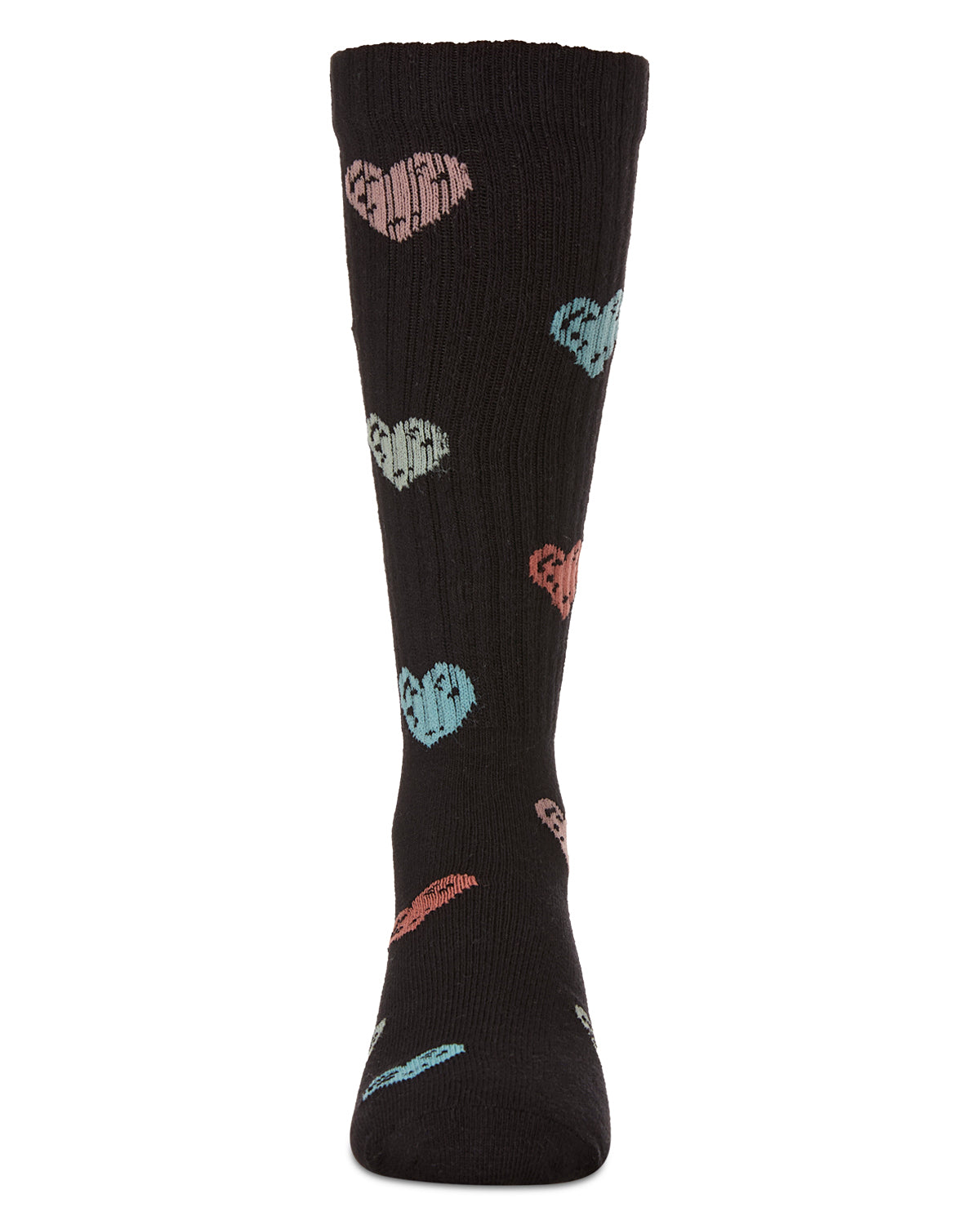 Girls Ribbed Cotton Blend "Multi Graffiti Hearts" Knee Sock : Color: Black
