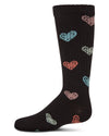 Girls Ribbed Cotton Blend "Multi Graffiti Hearts" Knee Sock : Color: Black