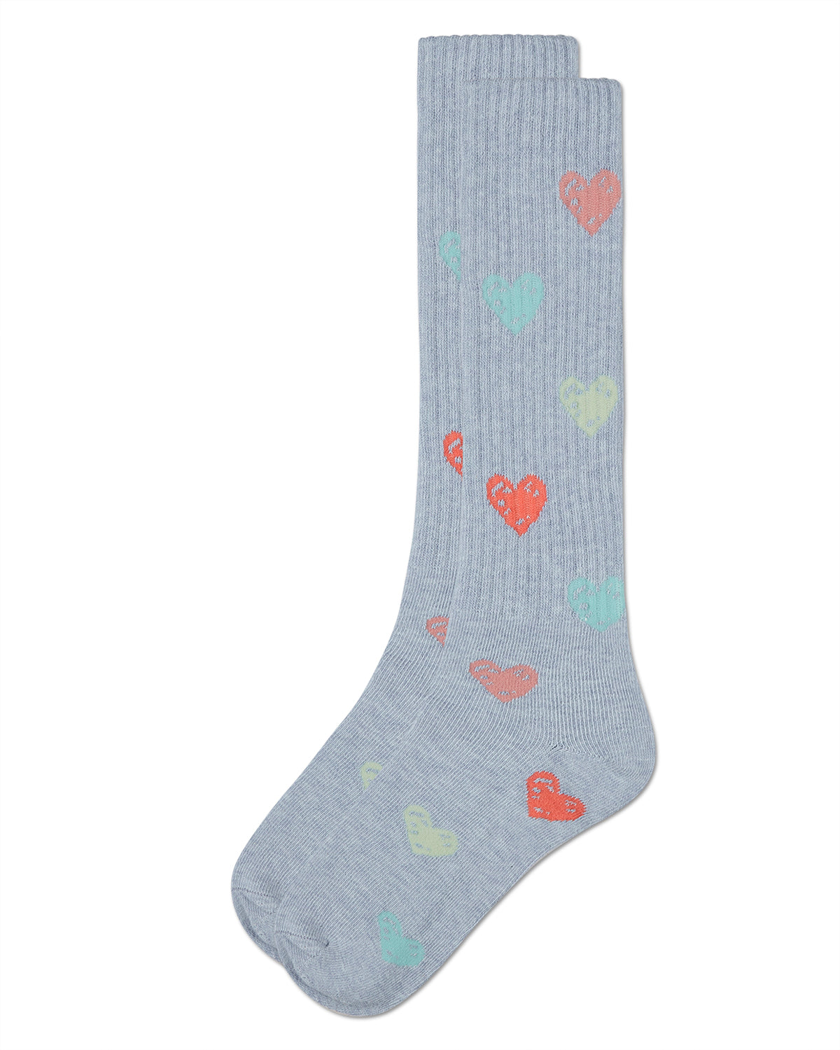 Girls Ribbed Cotton Blend "Multi Graffiti Hearts" Knee Sock : Color: Black