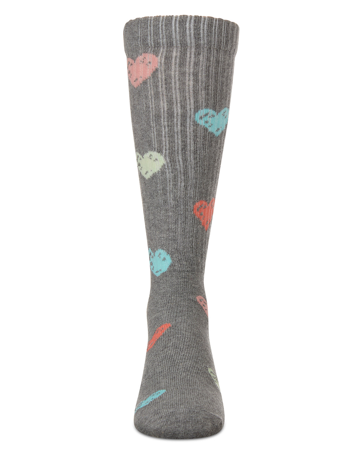 Girls Ribbed Cotton Blend "Multi Graffiti Hearts" Knee Sock : Color: Black