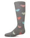 Girls Ribbed Cotton Blend "Multi Graffiti Hearts" Knee Sock : Color: Med Gray Heather