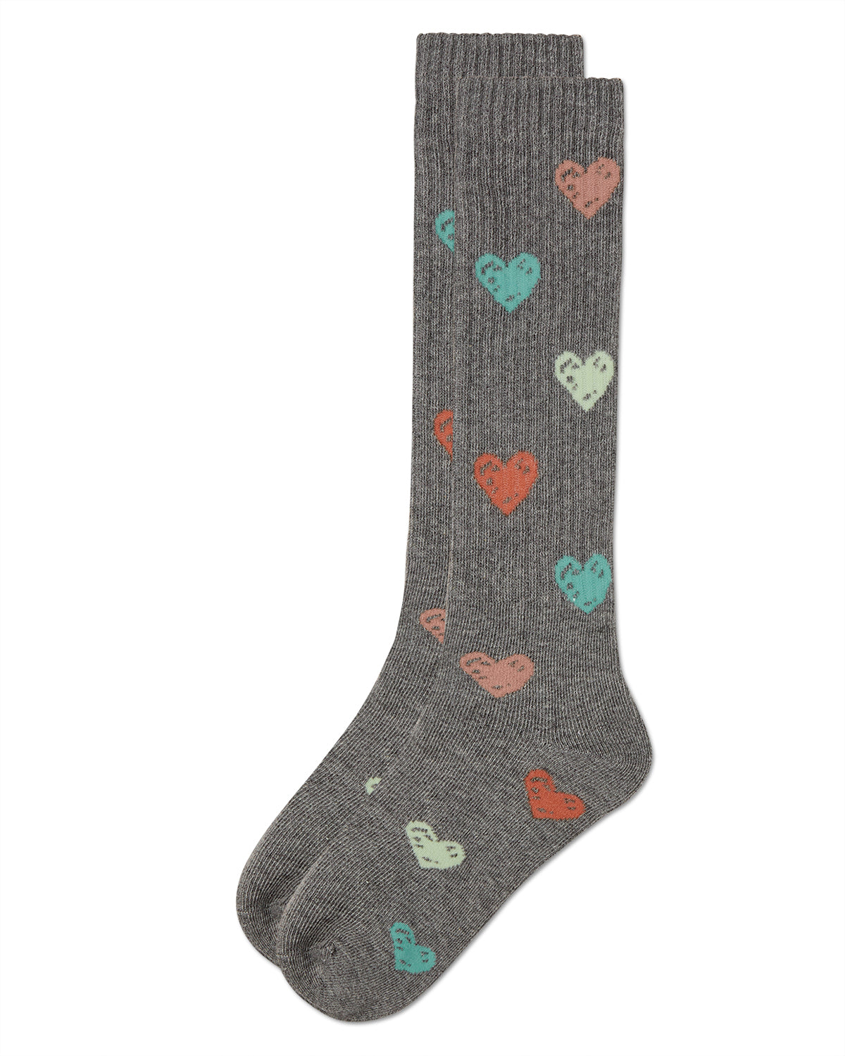 Girls Ribbed Cotton Blend "Multi Graffiti Hearts" Knee Sock : Color: Black