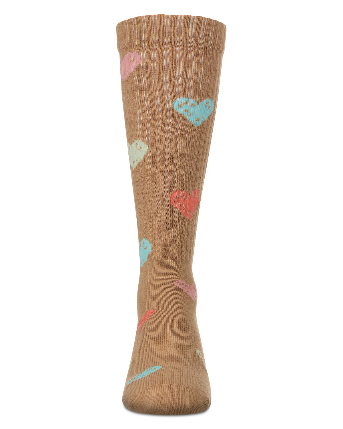 Girls Ribbed Cotton Blend "Multi Graffiti Hearts" Knee Sock : Color: Black