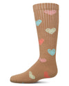 Girls Ribbed Cotton Blend "Multi Graffiti Hearts" Knee Sock : Color: Taupe