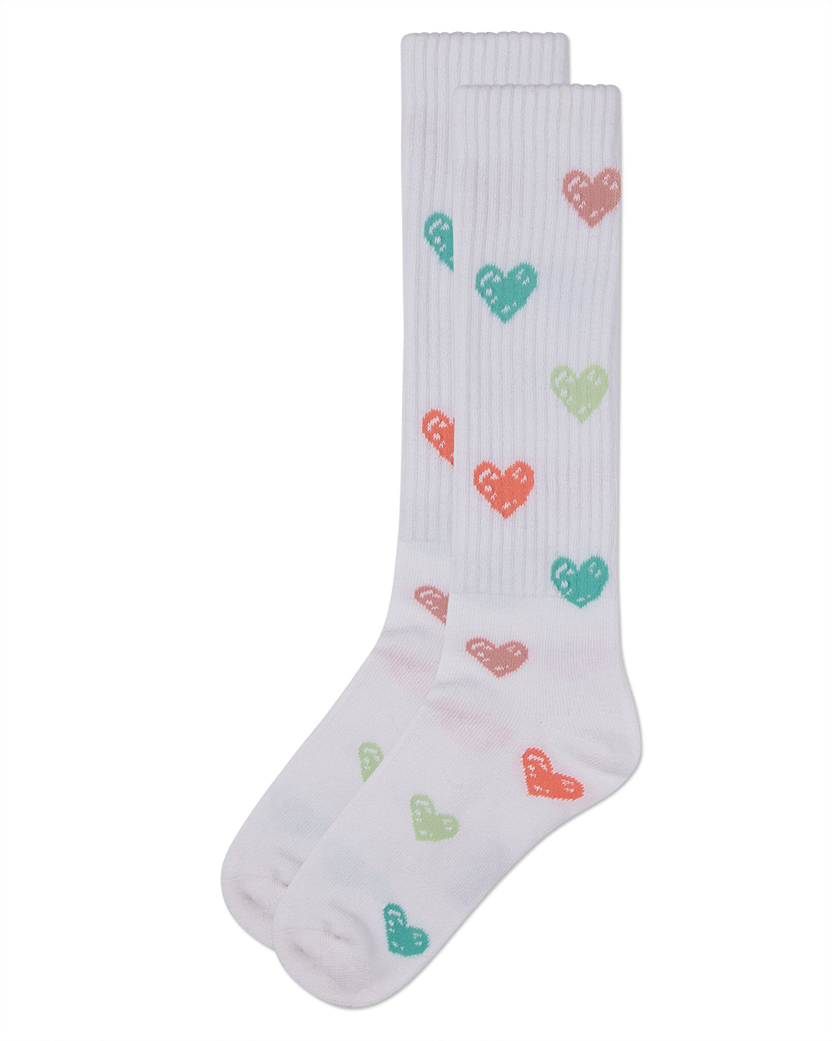 Girls Ribbed Cotton Blend "Multi Graffiti Hearts" Knee Sock : Color: Black