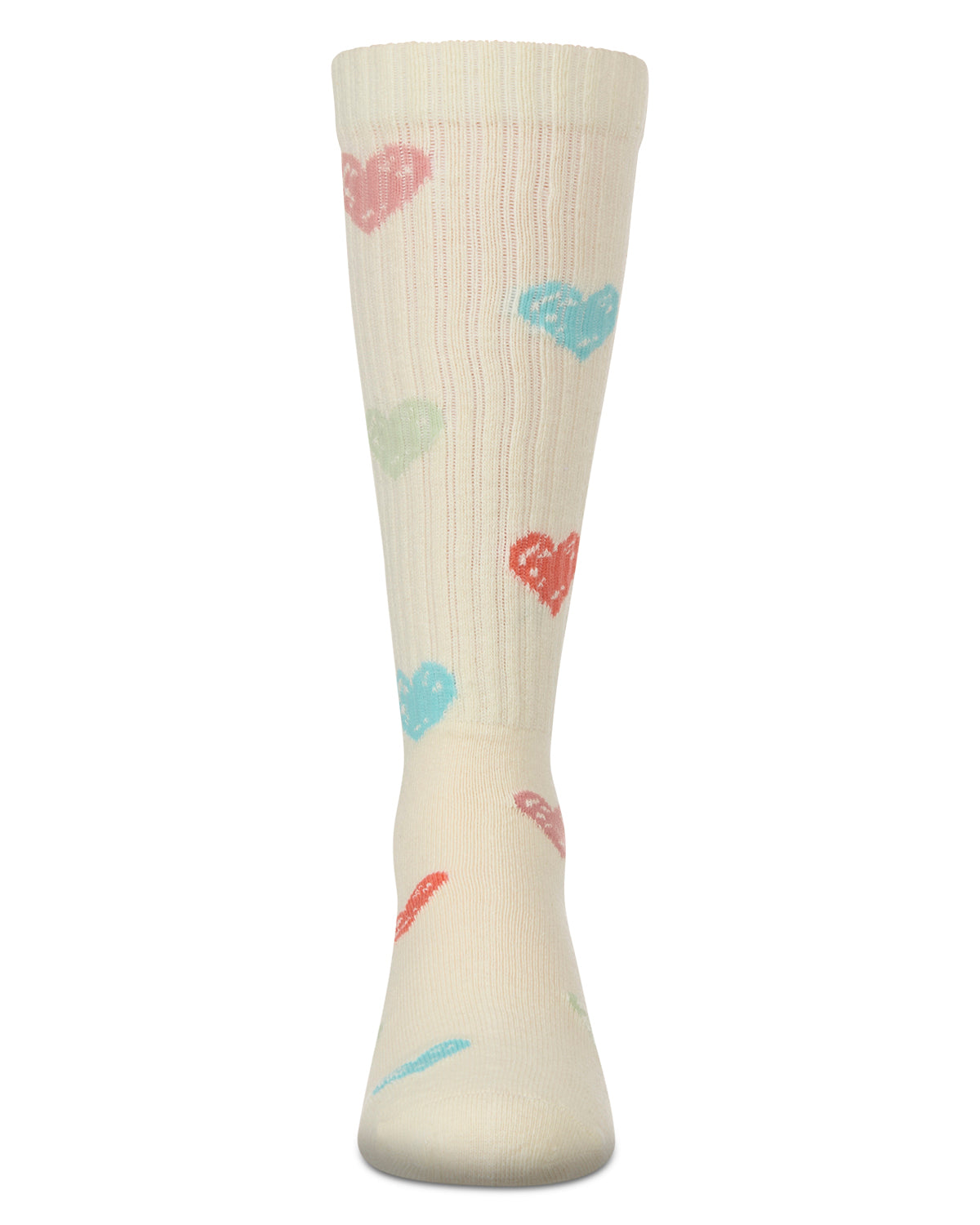 Girls Ribbed Cotton Blend "Multi Graffiti Hearts" Knee Sock : Color: Black