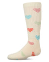 Girls Ribbed Cotton Blend "Multi Graffiti Hearts" Knee Sock : Color: Winter White