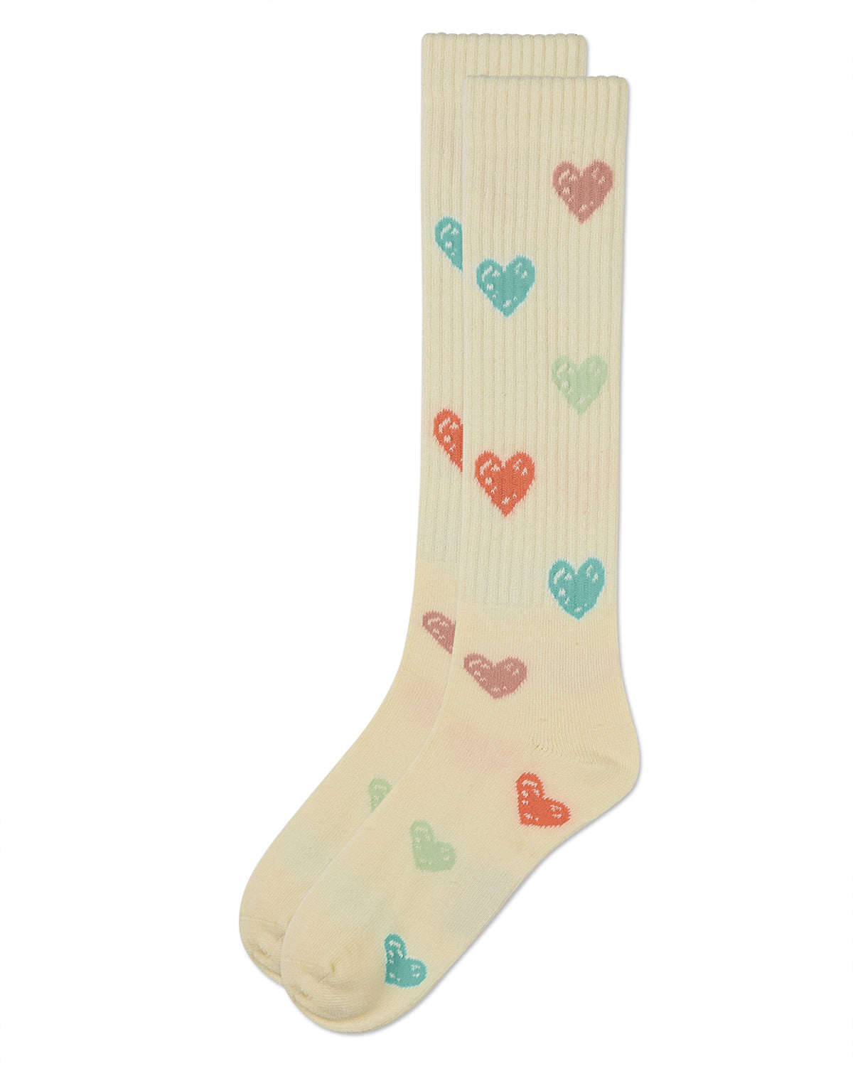 Girls Ribbed Cotton Blend "Multi Graffiti Hearts" Knee Sock : Color: Black
