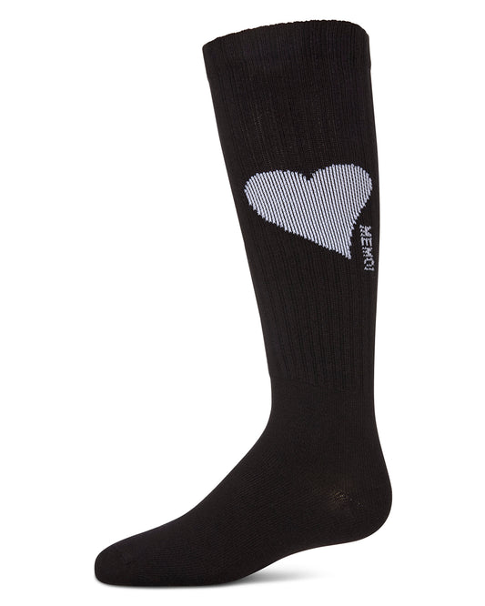Girls' Single Heart Logo Knee High Socks : Color: Black