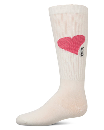 Girls' Single Heart Logo Knee High Socks : Color: Winter White