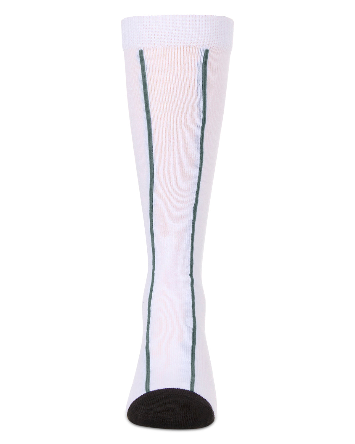Girls Sporty Stretch Cotton Logo Vertical Stripe Knee Sock : Color: White