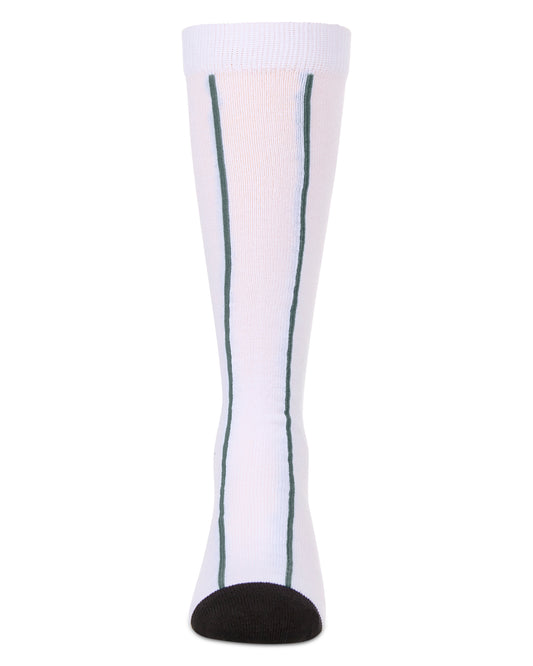 Girls Sporty Stretch Cotton Logo Vertical Stripe Knee Sock : Color: White