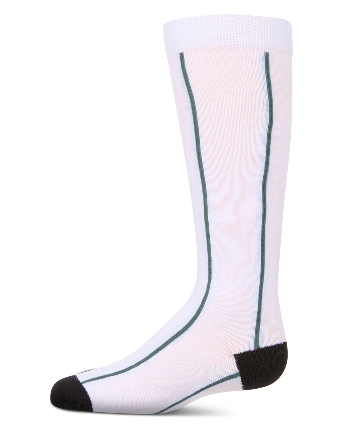 Girls Sporty Stretch Cotton Logo Vertical Stripe Knee Sock : Color: White