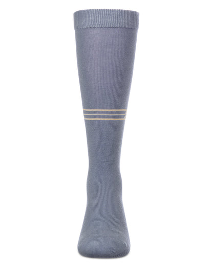 Girls Stretch Cotton Multi Stripe "M Graphic" Knee Sock : Color: Denim