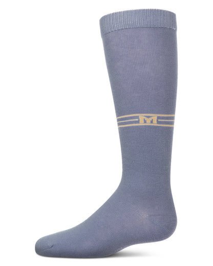 Girls Stretch Cotton Multi Stripe "M Graphic" Knee Sock : Color: Denim