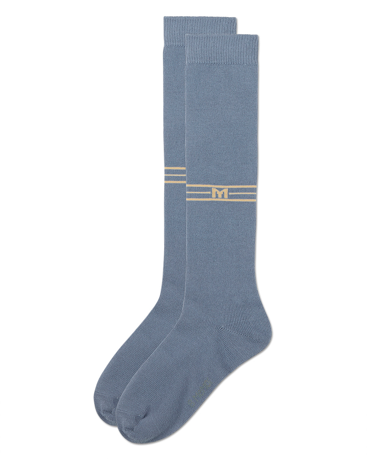 Girls Stretch Cotton Multi Stripe "M Graphic" Knee Sock : Color: Denim