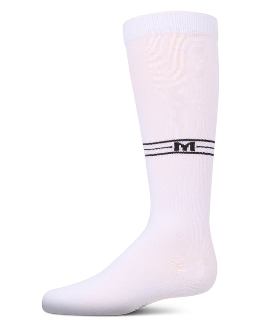Girls Stretch Cotton Multi Stripe "M Graphic" Knee Sock : Color: White